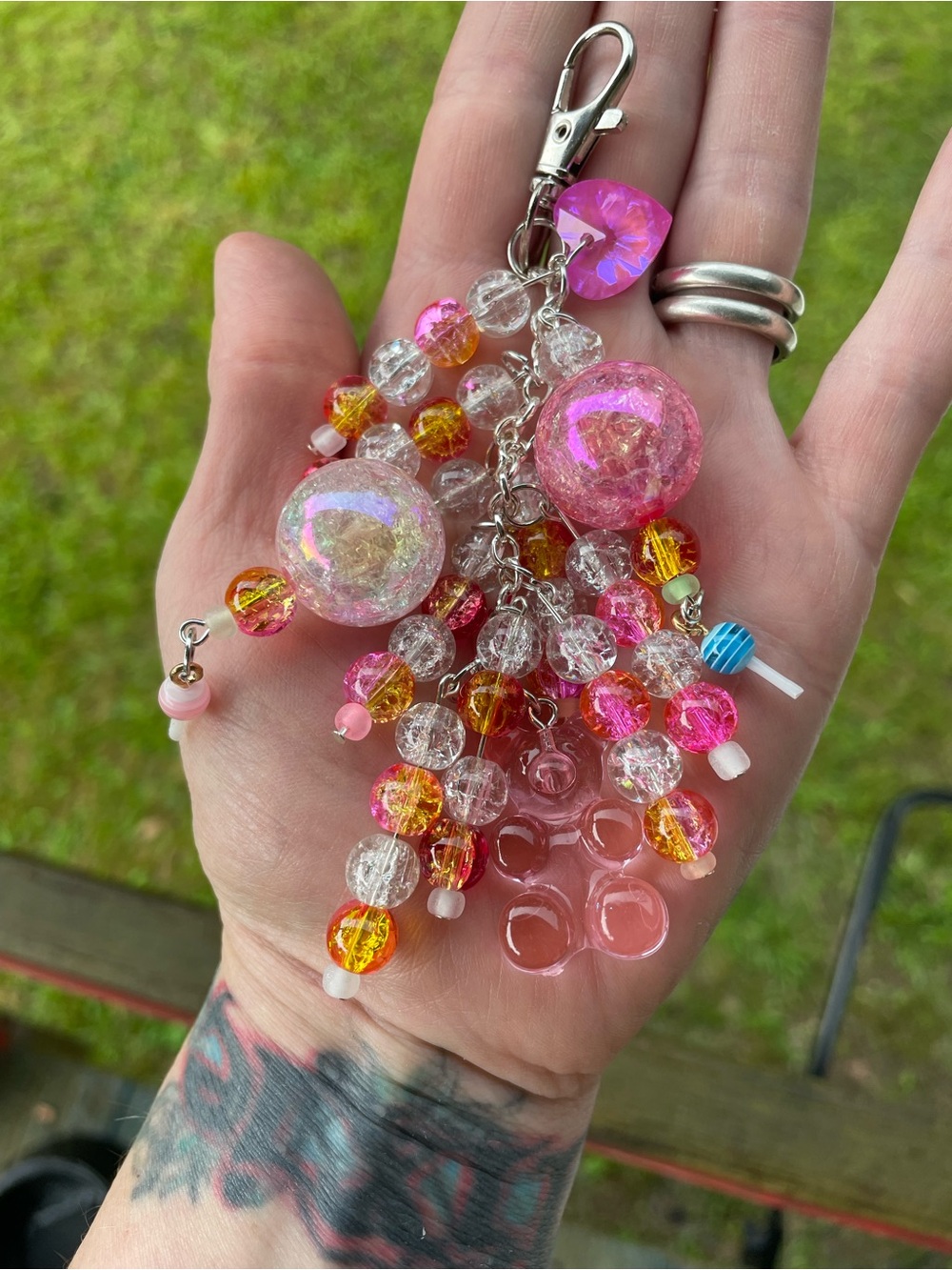 Pink & Clear Beaded Keychain Charm pink gummy bear purse charm